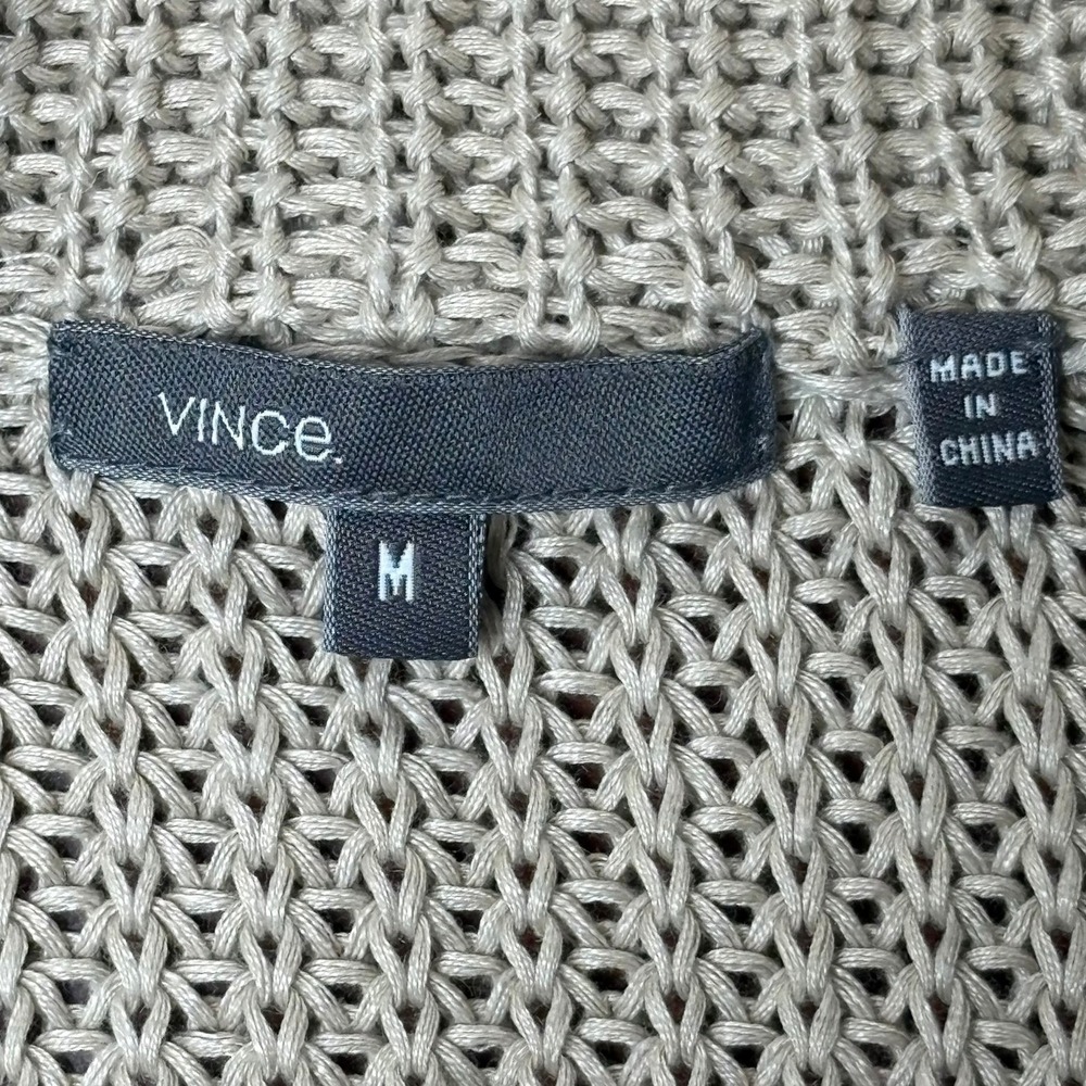 Vince 100% Linen Chunky Knit Cardigan Sweater Womens M Beige Buttons Preppy - Picture 5 of 9